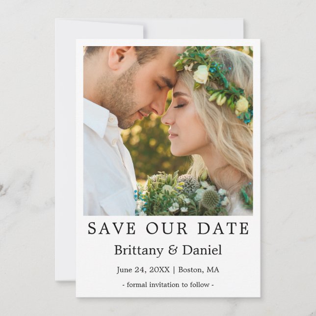 Modern Simple Minimalist  Photo Save Our Date Card (Front)