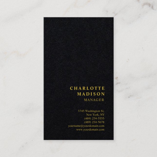 Modern Simple Minimalist Plain Black Gold Colour Business Card (Front)
