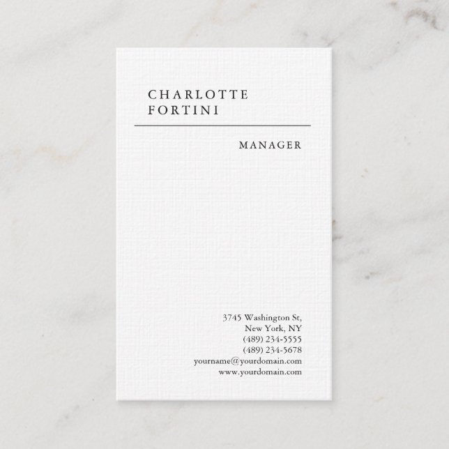 Modern Simple Minimalist Premium Linen Business Card (Front)