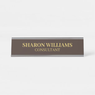 Modern Simple Minimalist Professional Brown Gold Desk Name Plate