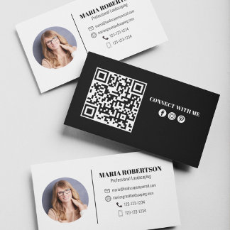 Modern Simple Minimalist QR Code Social Media Business Card