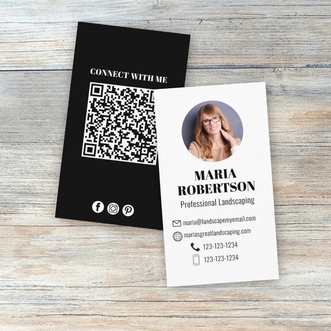 Modern Simple Minimalist QR Code Social Media Business Card (Creator Uploaded)