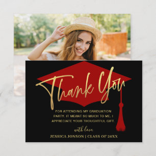 Modern Simple Minimalist Red Graduation Photo Thank You Card