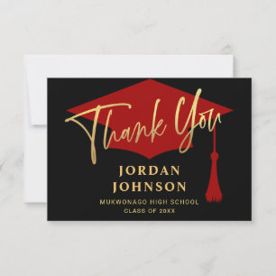 Modern Simple Minimalist Red Graduation Thank You Card