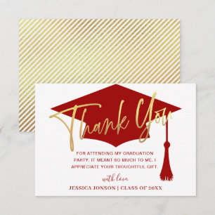Modern Simple Minimalist Red Graduation Thank You Card