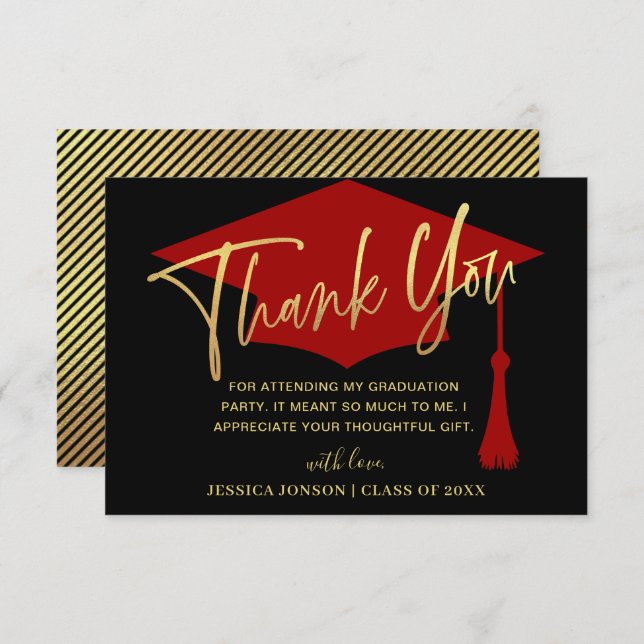 Modern Simple Minimalist Red Graduation Thank You Card (Front/Back)