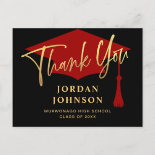 Modern Simple Minimalist Red Graduation Thank You Postcard
