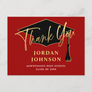 Modern Simple Minimalist Red Graduation Thank You Postcard