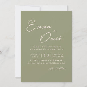 Modern Simple minimalist Sage green Wedding Invitation