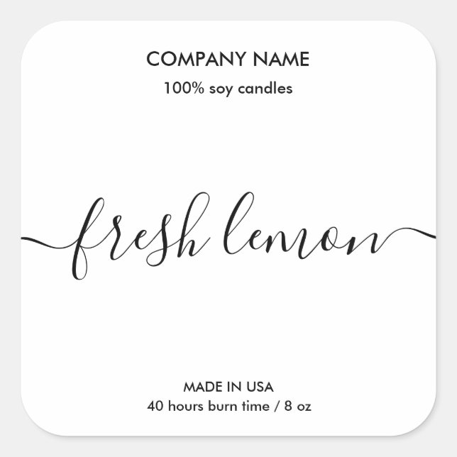 Modern Simple Minimalist Soy Candle Black & White Square Sticker (Front)