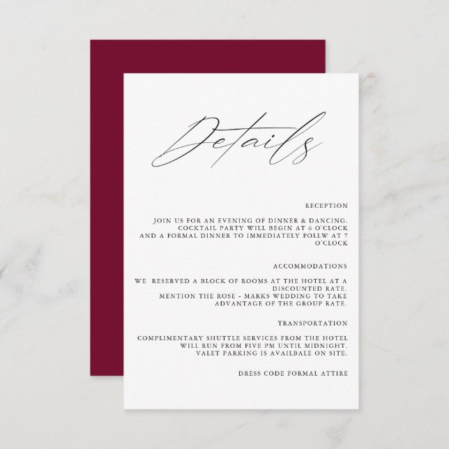  Modern Simple Minimalist Wedding Details Enclosur Enclosure Card (Front/Back)