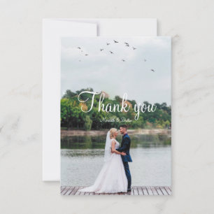 Modern simple minimalist wedding photo thank you card
