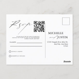  Modern Simple Minimalist Wedding QR Code RSVP Pos Postcard