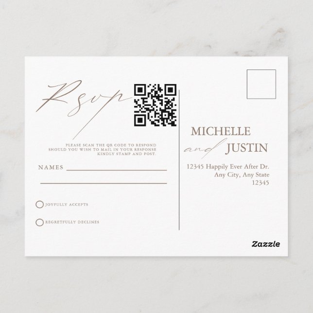  Modern Simple Minimalist Wedding QR Code RSVP Pos Postcard (Back)