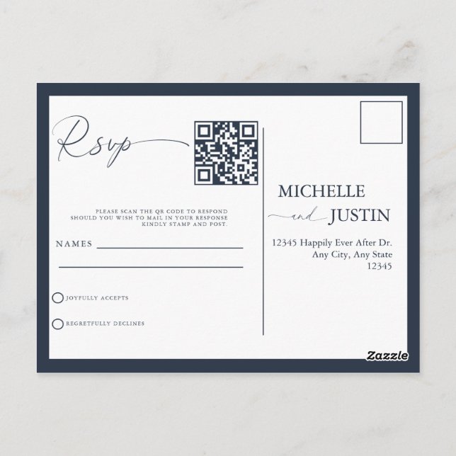  Modern Simple Minimalist Wedding QR Code RSVP Pos Postcard (Back)