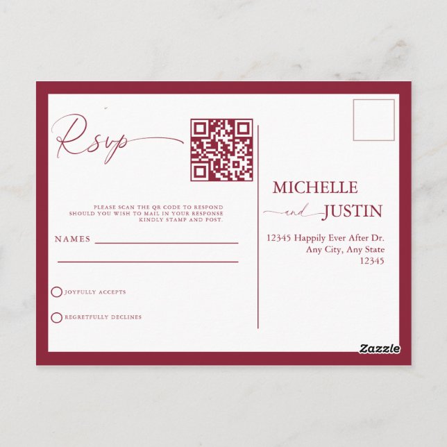  Modern Simple Minimalist Wedding QR Code RSVP Pos Postcard (Back)
