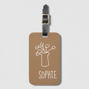 Modern simple minimalist white flower luggage tag