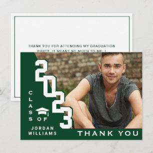 Modern Simple Minimalist White Green Graduation Thank You Card