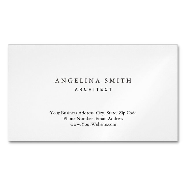 Modern Simple Minimalist White Professional Magnetic Business Card (Front)