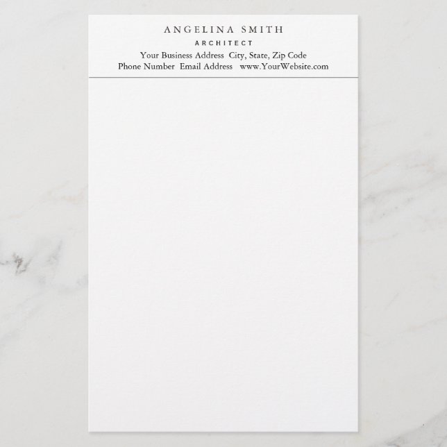 Modern Simple Minimalist White Professional Stationery (Front)
