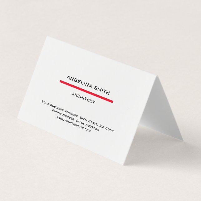 Modern Simple Minimalist White Red Professional Business Card (Front)