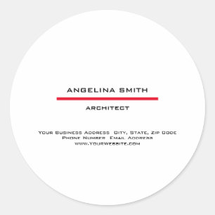 Modern Simple Minimalist White Red Professional Classic Round Sticker