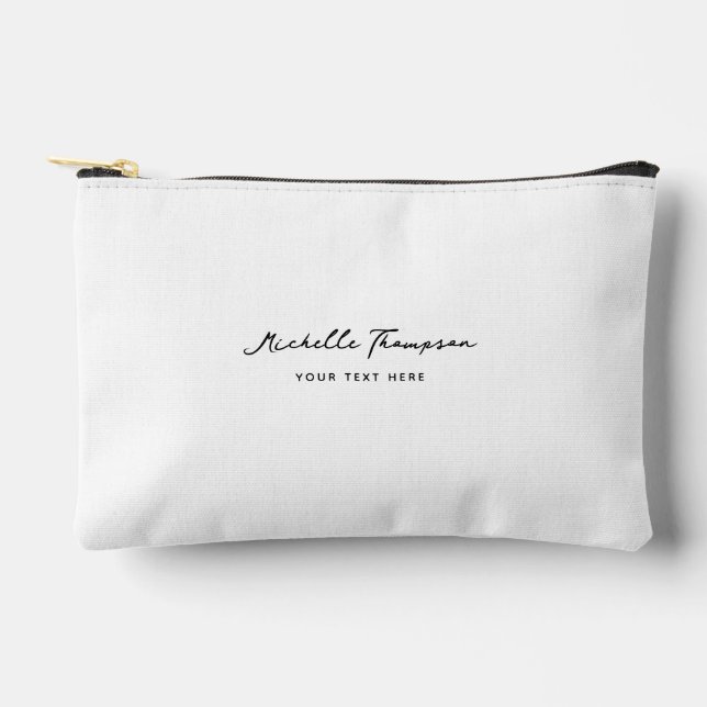 Modern Simple Minimalist White Script Name Accessory Pouch (Front)