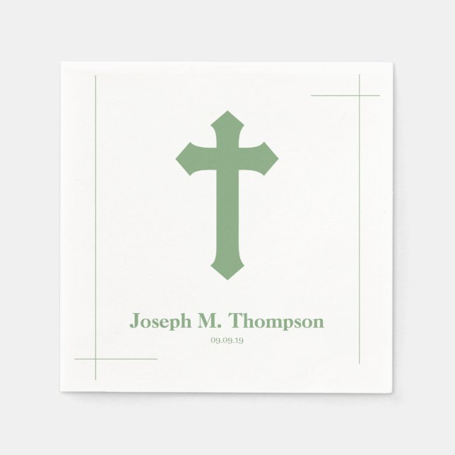 Modern Simple Mint Cross First Holy Communion Napkin (Front)