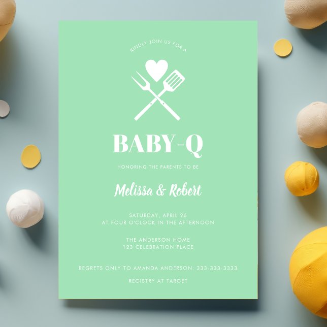 Modern Simple Mint Green BBQ Baby Shower Invitation (Creator Uploaded)