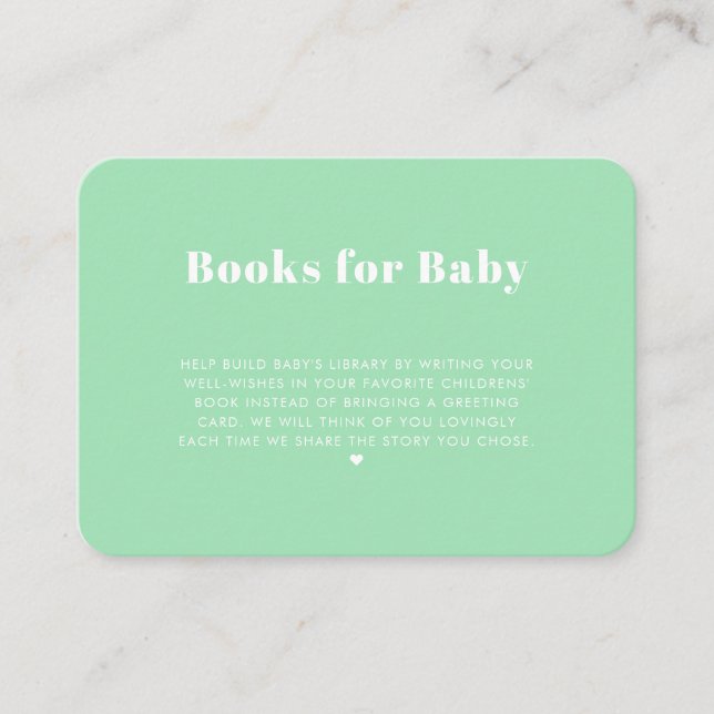 Modern Simple Mint Green Books for Baby Enclosure Card (Front)