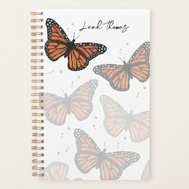 Modern Simple Monarch Butterflies Elegant Script Planner (Front)