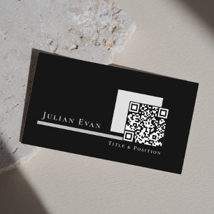 Modern Simple Monochrome Black and White QR Code Business Card