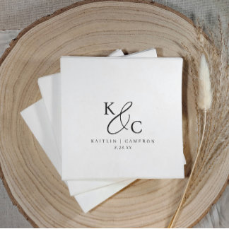 Modern Simple Monogram Black and White Wedding Napkin
