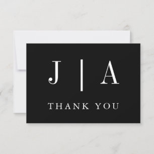 Modern Simple Monogram Black And White Wedding Thank You Card