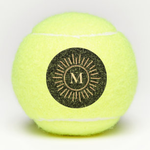 Modern Simple Monogram Black Yellow Gold Tennis Balls