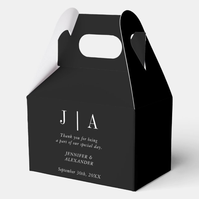 Modern Simple Monogram Couple Name Black And White Favour Box (Front)