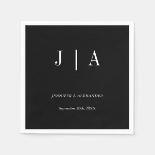 Modern Simple Monogram Couple Name Black And White Napkin