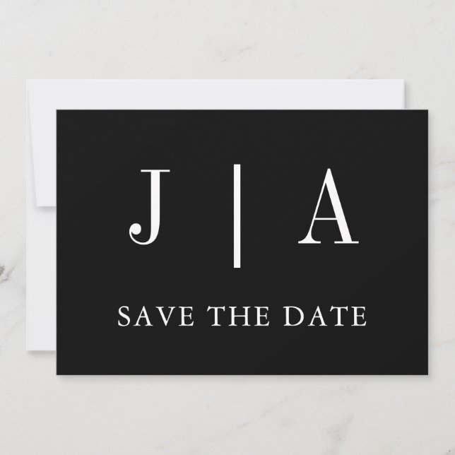 Modern Simple Monogram Couple Name Black And White Save The Date (Front)