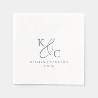 Modern Simple Monogram Dusty Blue Wedding Napkin