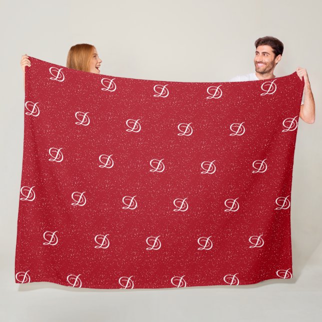 modern simple monogram elegant red initial fleece blanket (In Situ)
