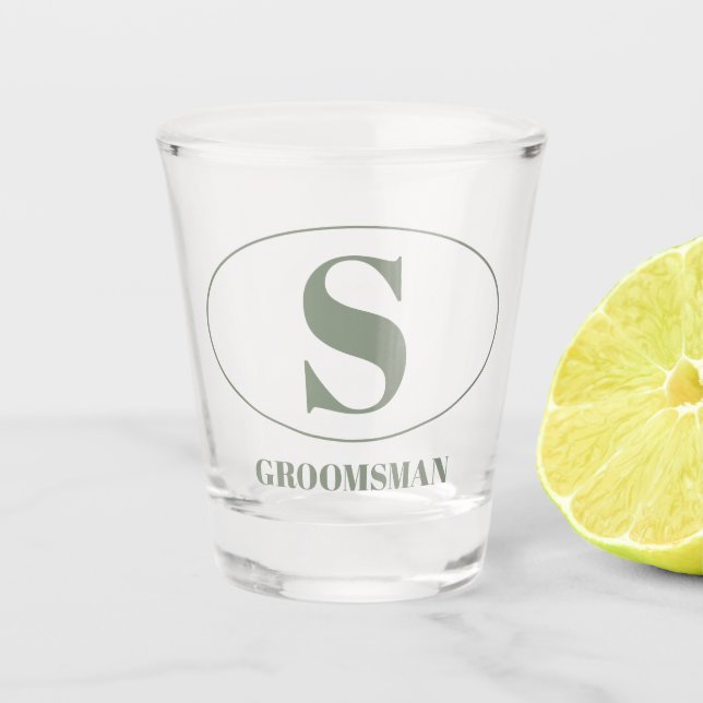 Modern Simple Monogram Groomsmen Gift Wedding Shot Glass (Front)