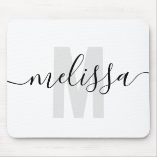 Modern Simple Monogram Handwriting Name Mouse Mat