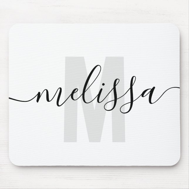 Modern Simple Monogram Handwriting Name Mouse Mat (Front)