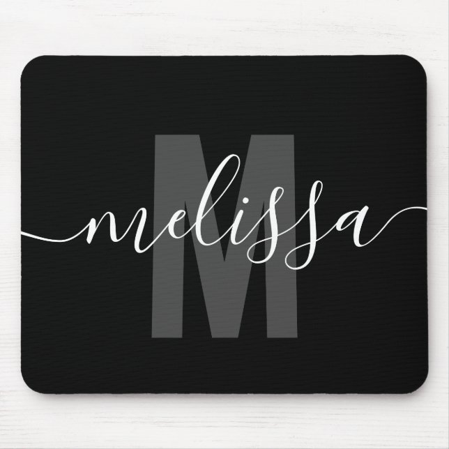 Modern Simple Monogram Handwriting Name Mouse Mat (Front)