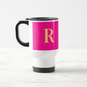 Modern Simple Monogram Hot Pink Travel Mug