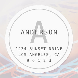 Modern Simple Monogram & Info White & Grey