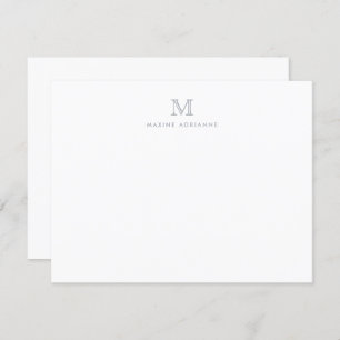 Modern Simple Monogram Light Silver Grey Note Card