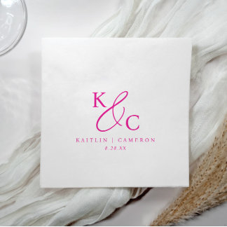 Modern Simple Monogram Magenta Pink Wedding Napkin
