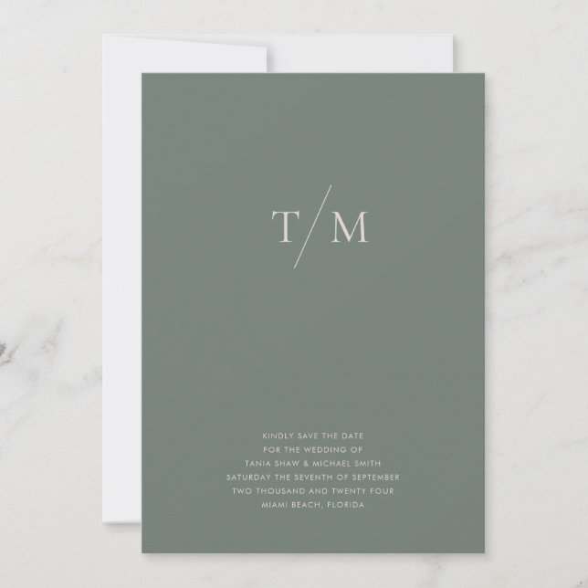 Modern Simple Monogram Moss Green Mix & Match  Save The Date (Front)