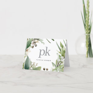 Modern Simple Monogram Name Christmas Holiday Thank You Card